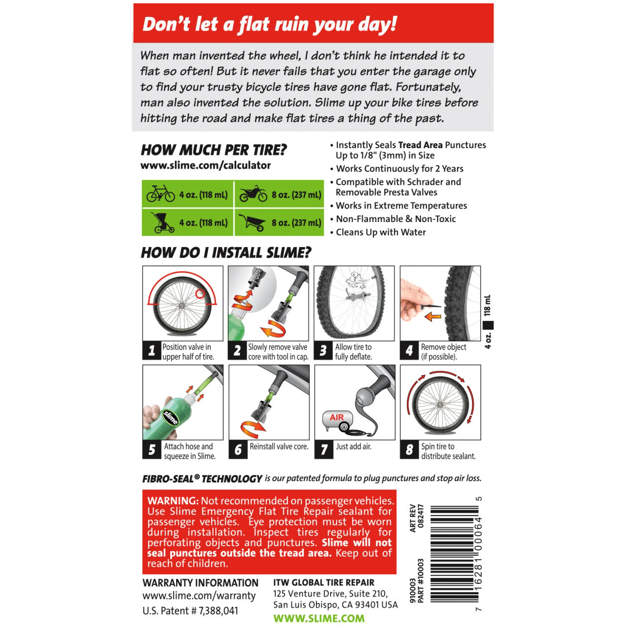 Slime Tube Sealant Bottle with Hose 237mL/8oz | MTB , ROAD , Strollers ,Wheelbarrow