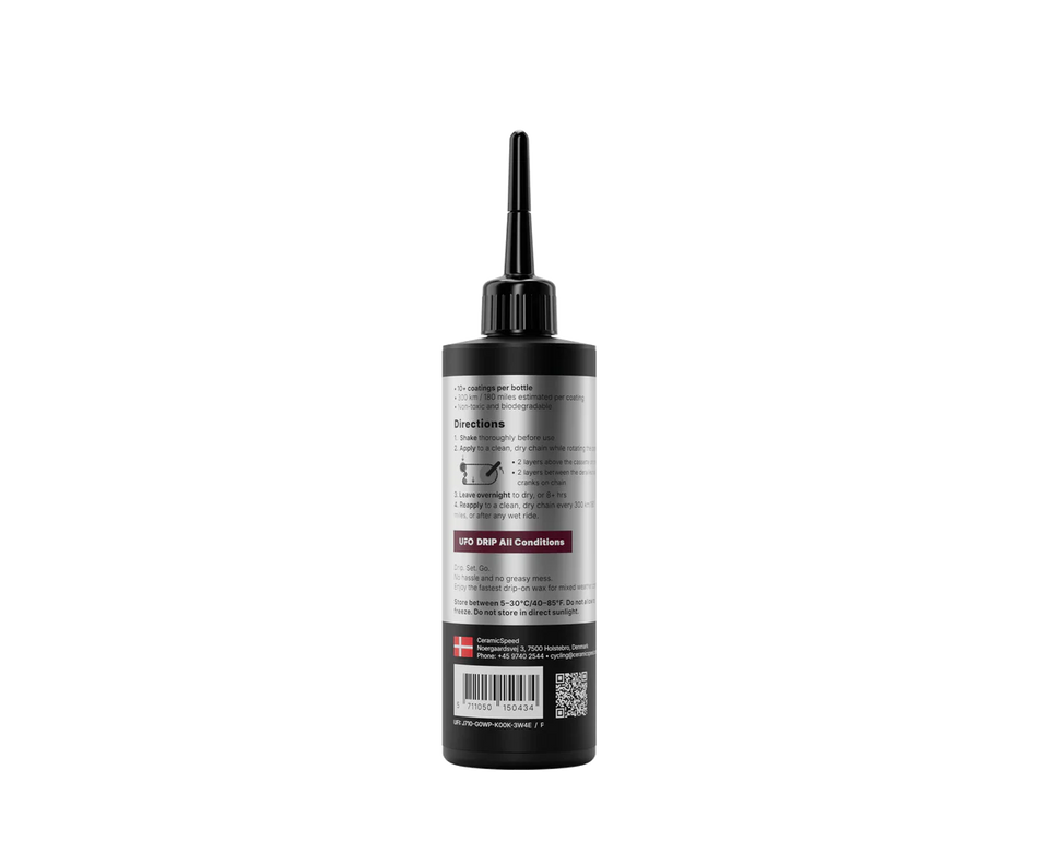 CeramicSpeed UFO Drip All Conditions Chain Wax Treatment 100ml bottle, focused on ceramicspeed chain wax treatment.