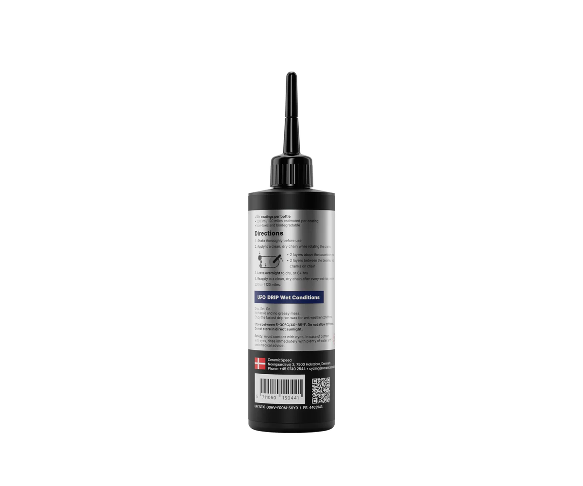 CeramicSpeed UFO Drip Wet Conditions Chain Wax treatment 100ml bottle for optimal performance in wet conditions.