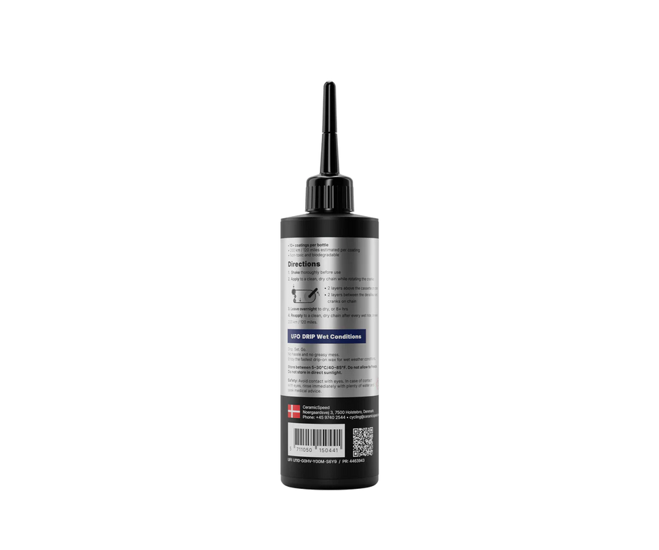 CeramicSpeed UFO Drip Wet Conditions Chain Wax treatment 100ml bottle for optimal performance in wet conditions.