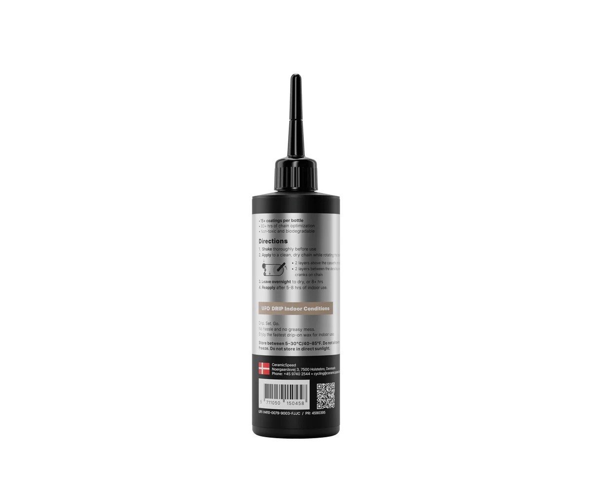 CeramicSpeed UFO Drip Indoor Conditions Chain Wax Treatment 100ml bottle for indoor chain wax treatment.