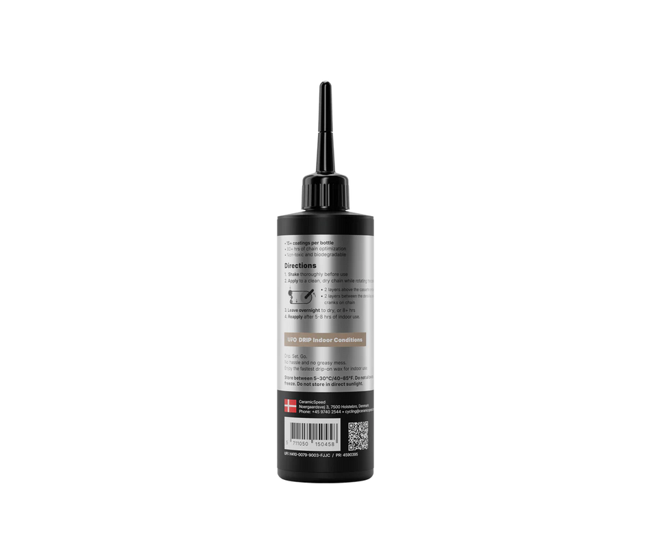 CeramicSpeed UFO Drip Indoor Conditions Chain Wax Treatment 100ml bottle for indoor chain wax treatment.