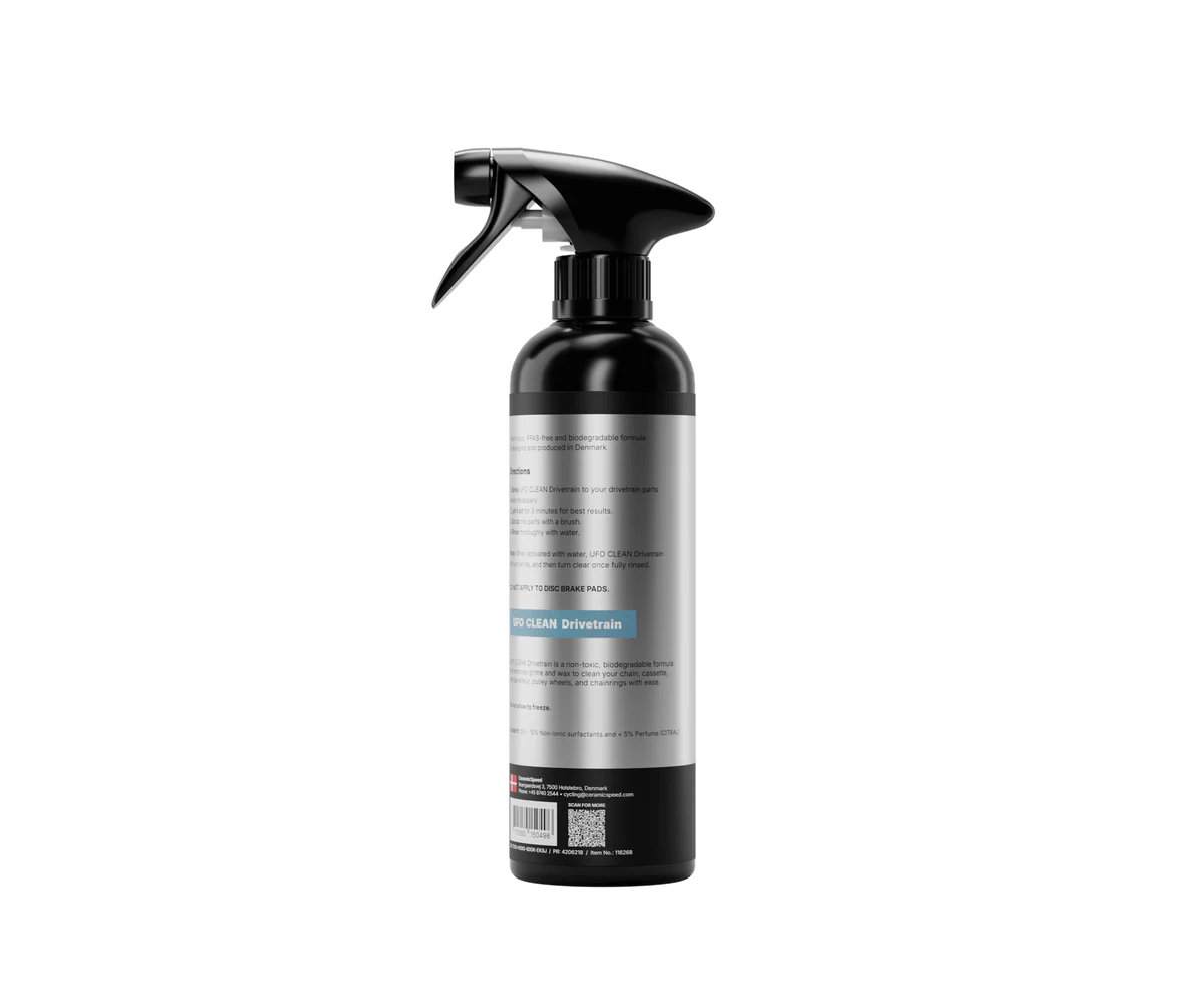 CeramicSpeed UFO Clean 500ml eco-friendly drivetrain chain cleaner in a spray bottle.