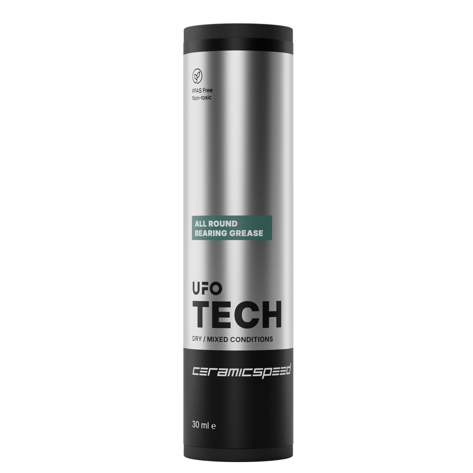CeramicSpeed UFO Tech bearing grease 30ml container for optimal bearing performance in various conditions.
