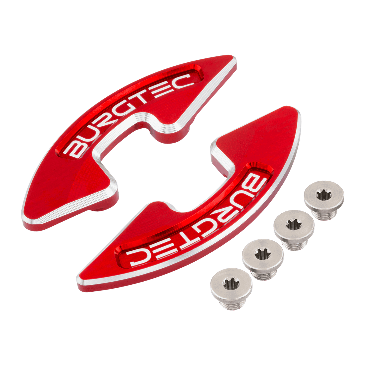Burgtec Chainring Bash Guard designed for mountain biking, showcasing its sleek red design and included screws.