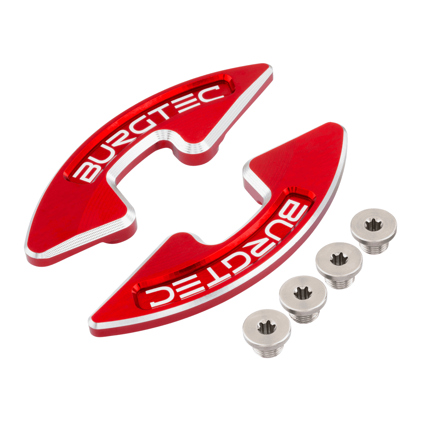 Burgtec Chainring Bash Guard designed for mountain biking, showcasing its sleek red design and included screws.
