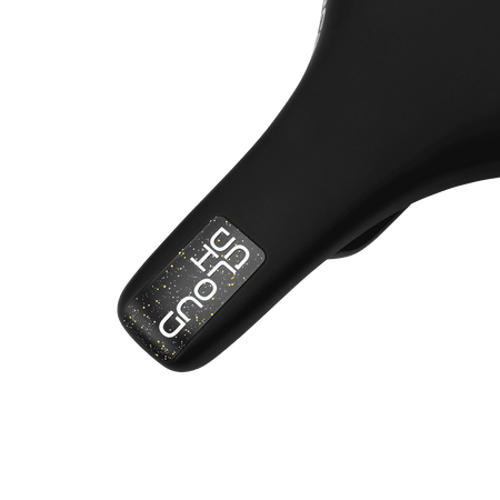 Burgtec The Cloud DH downhill mountain bike saddle top view showing sleek design and logo.