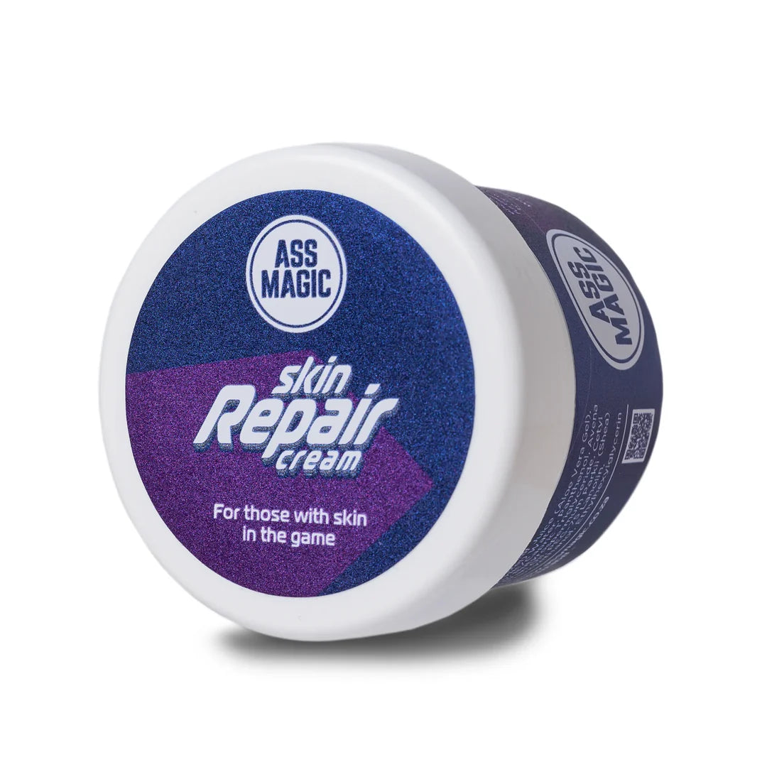 Ass Magic skin Repair cream for irritation in a round container, designed for skin recovery from various irritations.