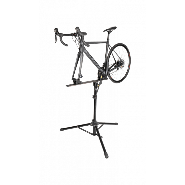 Topeak Prepstand X lightweight bike work stand with a bike secured for maintenance or repairs.