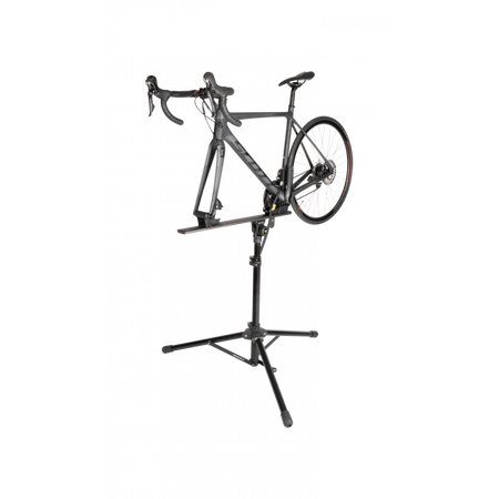 Topeak Prepstand X lightweight bike work stand with a bike secured for maintenance or repairs.