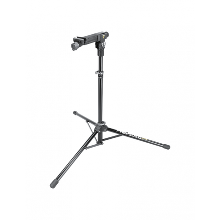 Topeak Elite bike repair stand shown in a stable tripod base design, featuring a free-angle rotating clamp.