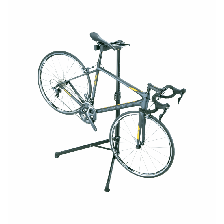 Topeak bike work stand holding a bicycle with a sleek design, perfect for maintenance and repairs.