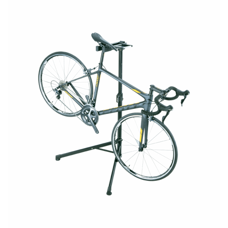 Topeak bike work stand holding a bicycle with a sleek design, perfect for maintenance and repairs.