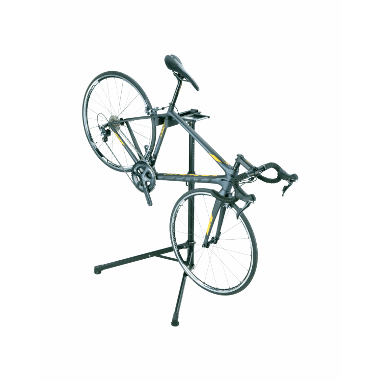 Topeak bike work stand holding a bike, showcasing its practical and easy-to-use design for maintenance.