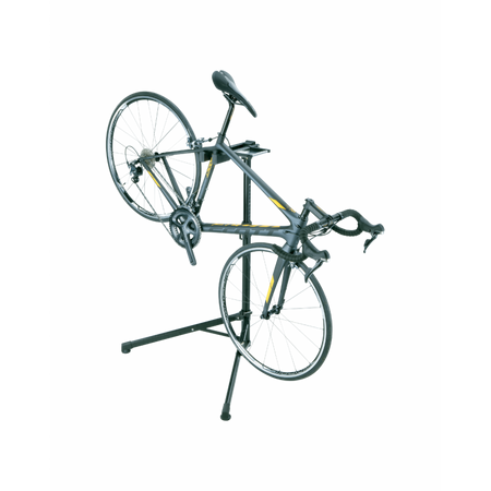 Topeak bike work stand holding a bike, showcasing its practical and easy-to-use design for maintenance.