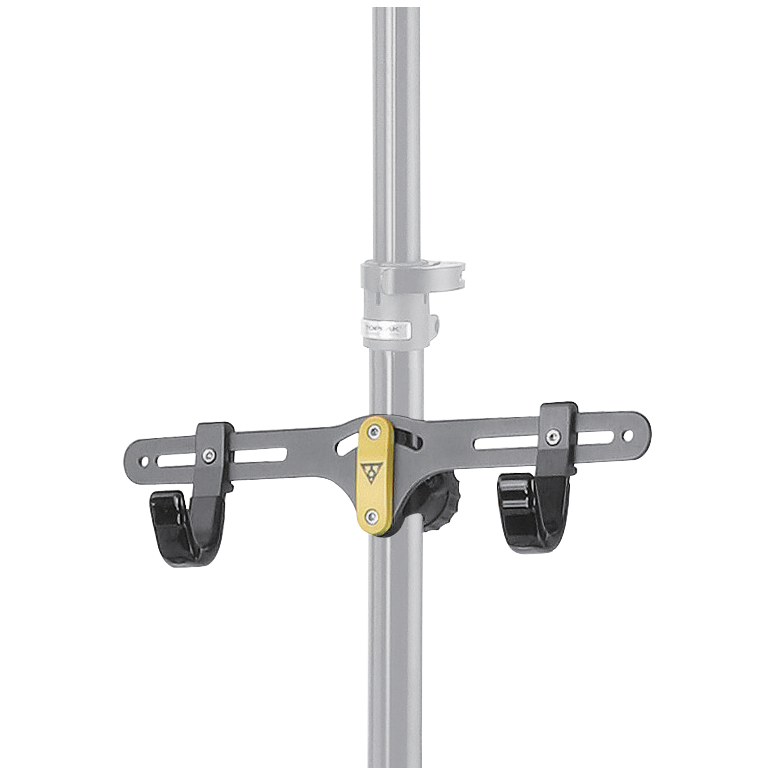 Topeak Two Up Double Bike Stand mounting bracket for double bike storage stand with adjustable hooks.