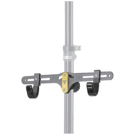 Topeak Two Up Double Bike Stand mounting bracket for double bike storage stand with adjustable hooks.