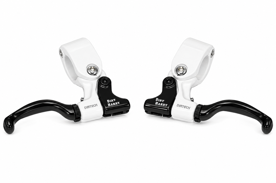 Dia-Compe Dirt Harry Tech 99 BMX brake lever for dirt style bikes in black and white showcasing double bent blades.