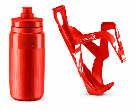 Elite Custom Race X Cage and Elite Fly 550ml Water Bottle Cycling Water Bottle Bundle in Red