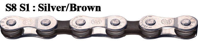 YBN S8 S 8 speed Road/MTB Chain In Silver/Brown With Missing Link