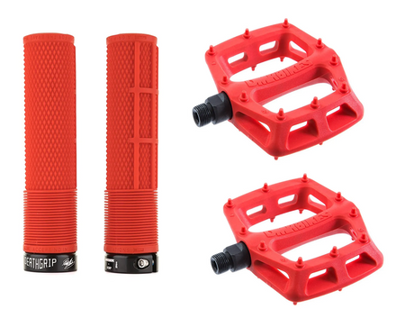 DMR MTB Downhill BMX V6 Platform Pedals And DMR Deathgrips Custom Bundle Set All Colours