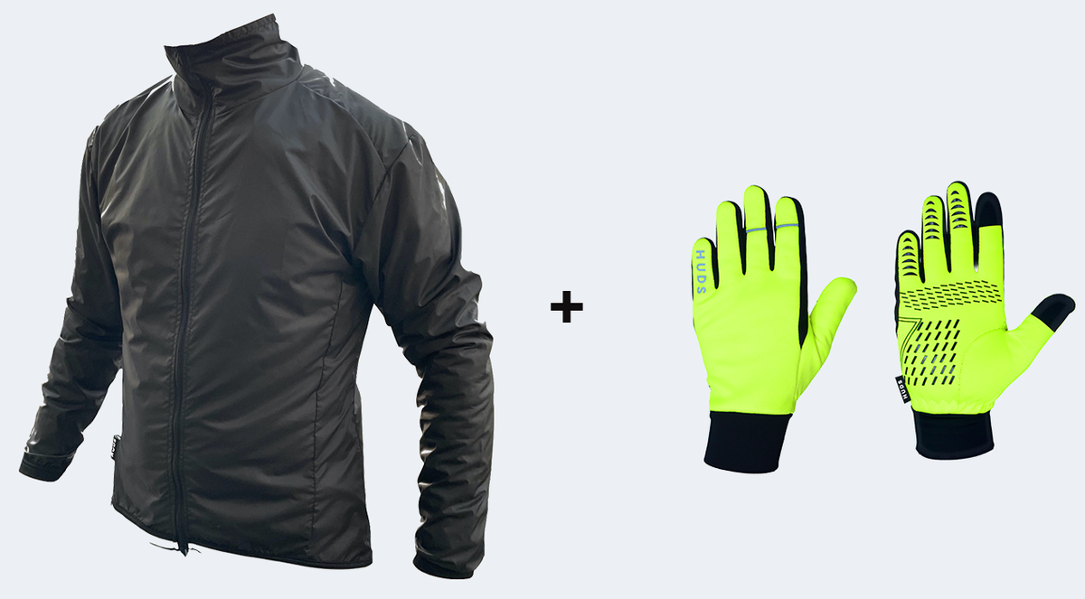 HUDS Winter Bundle Deal Packable Unisex Jacket & Water Resistant Gloves