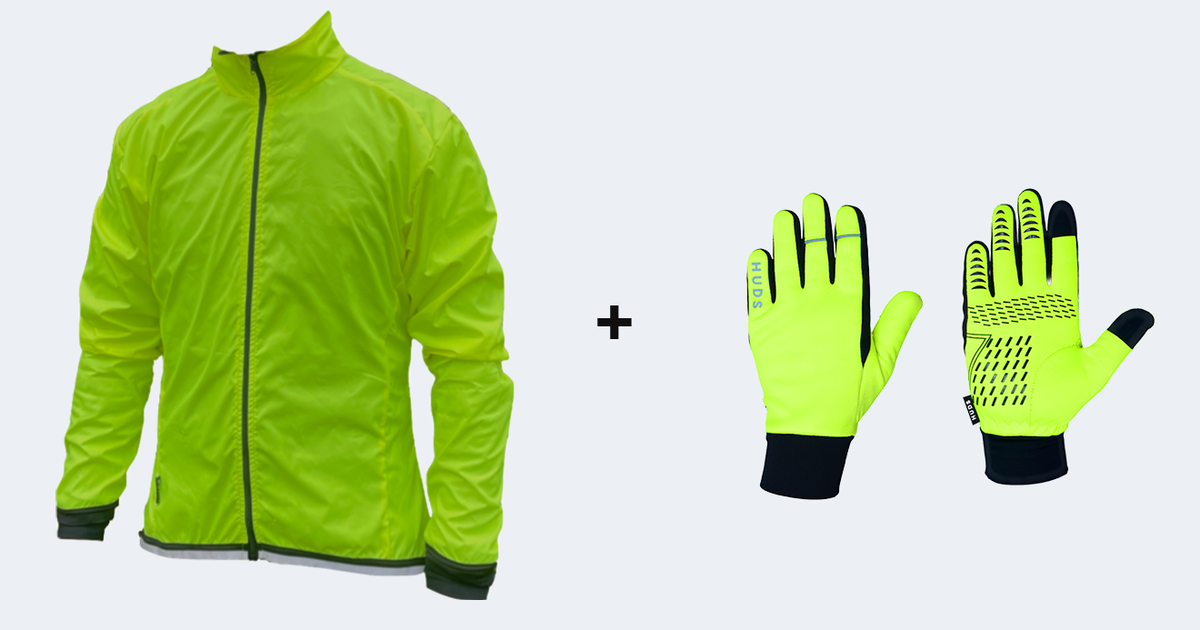 HUDS Winter Bundle Deal Packable Unisex Jacket & Water Resistant Gloves