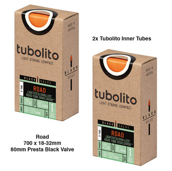 2x Tubolito S-Tubo 700C Road 700 x 18-32mm Presta Black Valve Inner Tubes