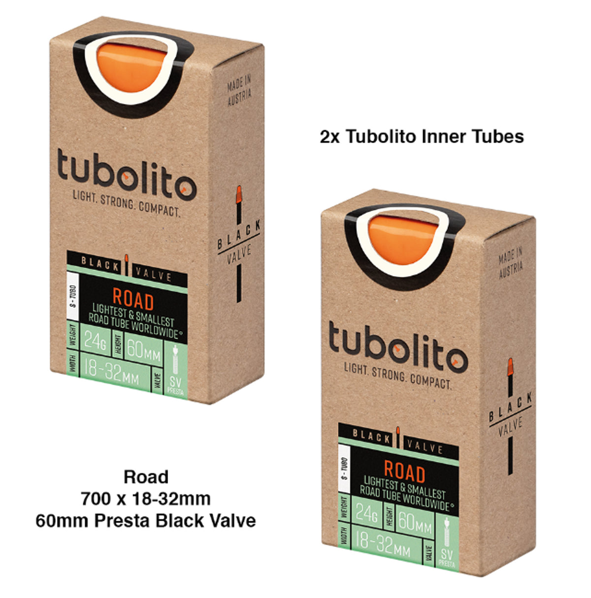 2x Tubolito S-Tubo 700C Road 700 x 18-32mm Presta Black Valve Inner Tubes