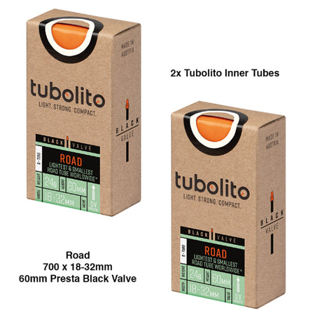 2x Tubolito S-Tubo 700C Road 700 x 18-32mm Presta Black Valve Inner Tubes