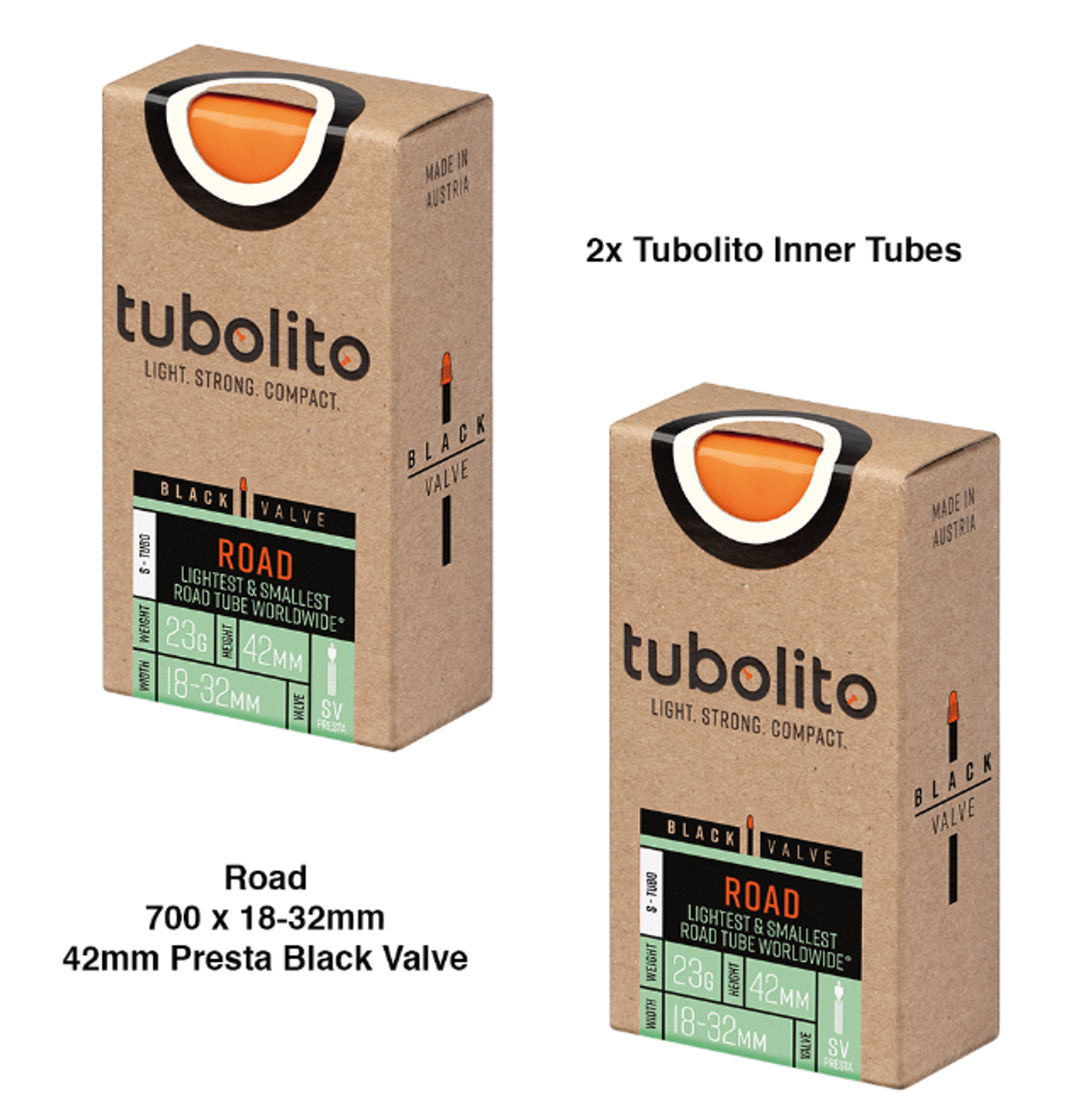 2x Tubolito S-Tubo 700C Road 700 x 18-32mm Presta Black Valve Inner Tubes