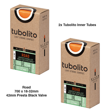 2x Tubolito S-Tubo 700C Road 700 x 18-32mm Presta Black Valve Inner Tubes
