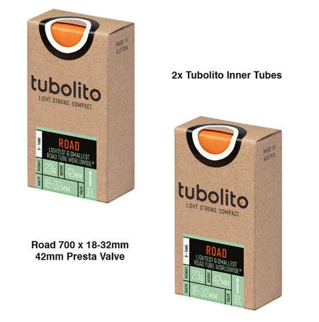 2x Tubolito S-Tubo 700C Road 700 x 18-32mm Presta Valve Orange Inner Tubes