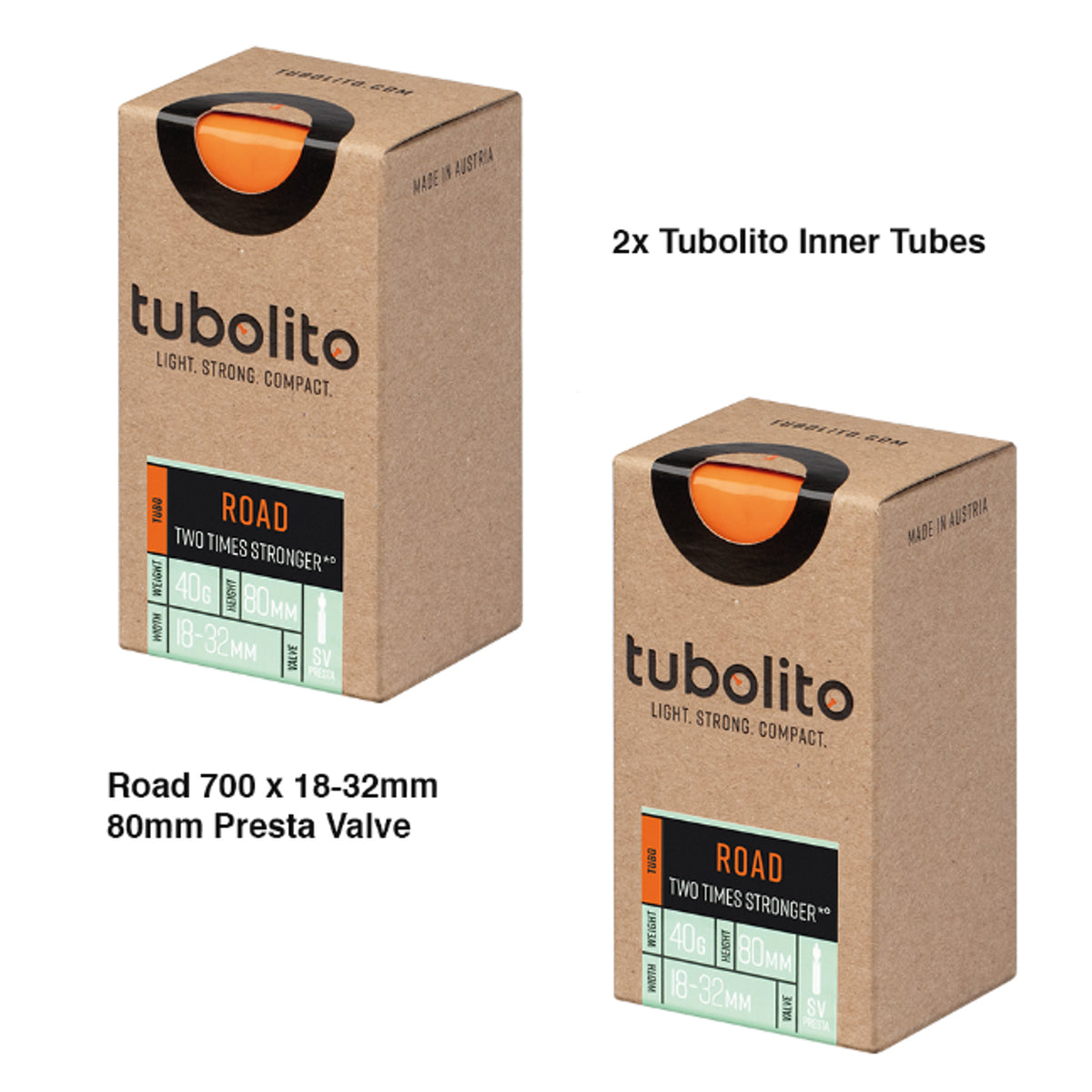 2x Tubolito Tubo 700C Road 700 x 18-32mm Presta Valve in Orange Inner Tubes