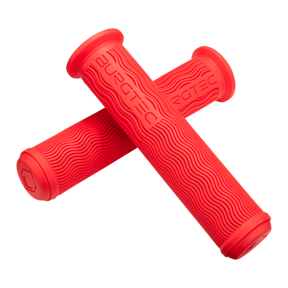 Burgtec Vero Sandler signature handlebar grips in vibrant red color, designed for optimal performance and comfort.