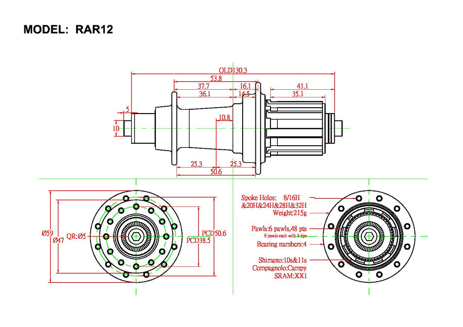 Bitex RAR12 Standard Road Rear Hub Black