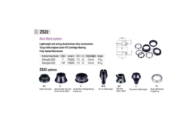 Tange TG36 ZS2 Technoglide Threadless Zero Stack Headset 1 1/8- 1 1/2" 28.6mm In Black