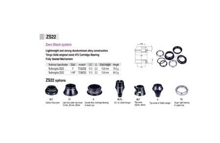 Tange TG36 ZS2 Technoglide Threadless Zero Stack Headset 1 1/8- 1 1/2" 28.6mm In Black