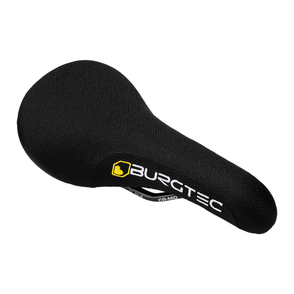 Burgtec The Cloud Boost dirt jump bike saddle designed for maneuverability and comfort during dirt jumping and bike park laps.