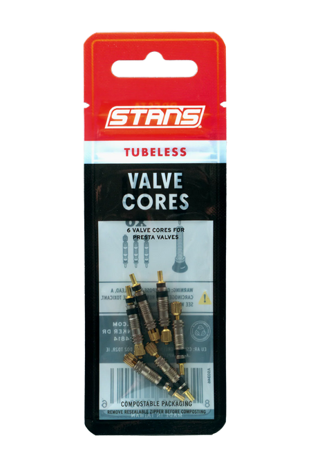 Stans Valve Cores Pack of 6 for presta valve cores pack suitable for presta valve stems and rim strips.
