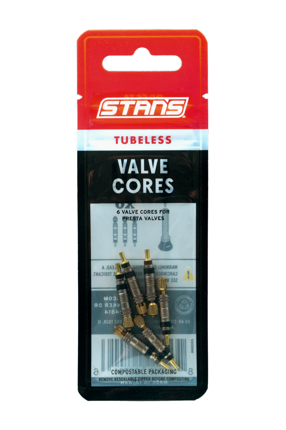 Stans Valve Cores Pack of 6 for presta valve cores pack suitable for presta valve stems and rim strips.