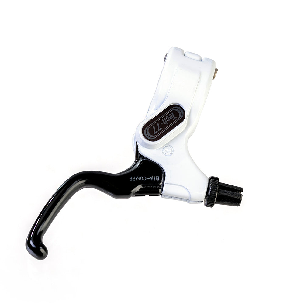Dia Compe Tech 77 DJ 22.2mm BMX Lever in white and black for dirt style handlebars, designed for left hand use.