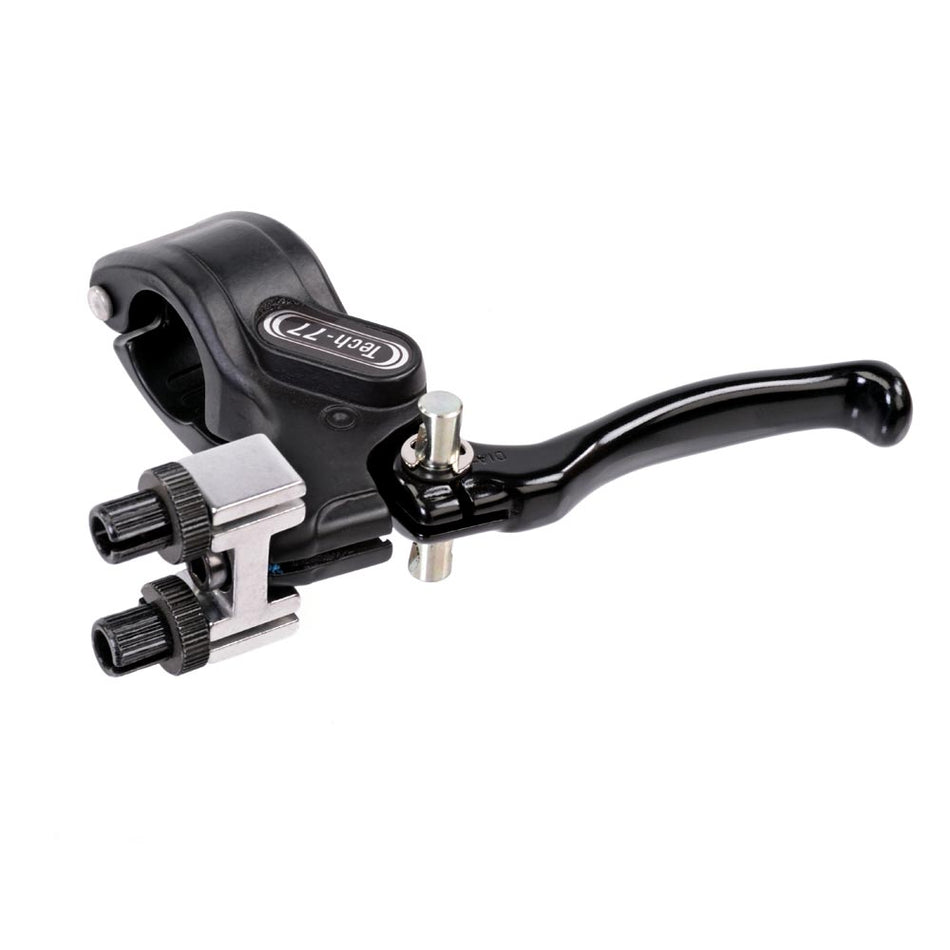 Dia-Compe Tech77W left hand black BMX brake lever with twin cable pull for U-brakes and sidepull calipers.