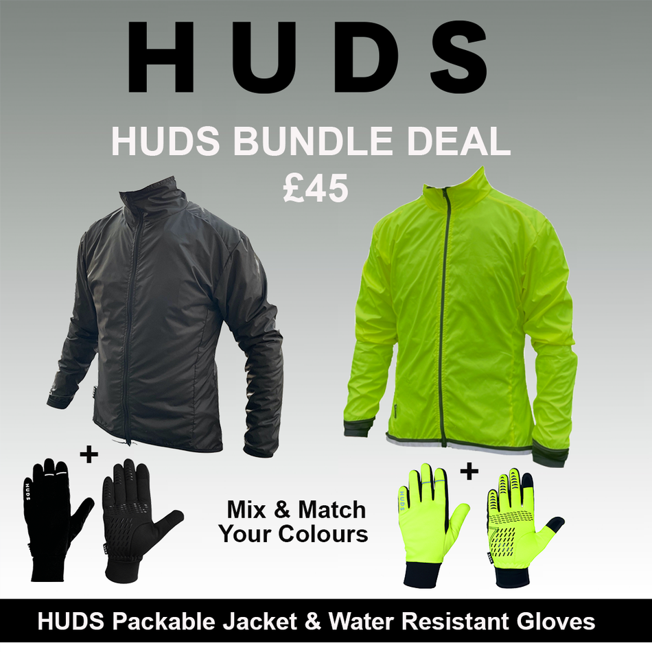 HUDS Winter Bundle Deal Packable Unisex Jacket & Water Resistant Gloves