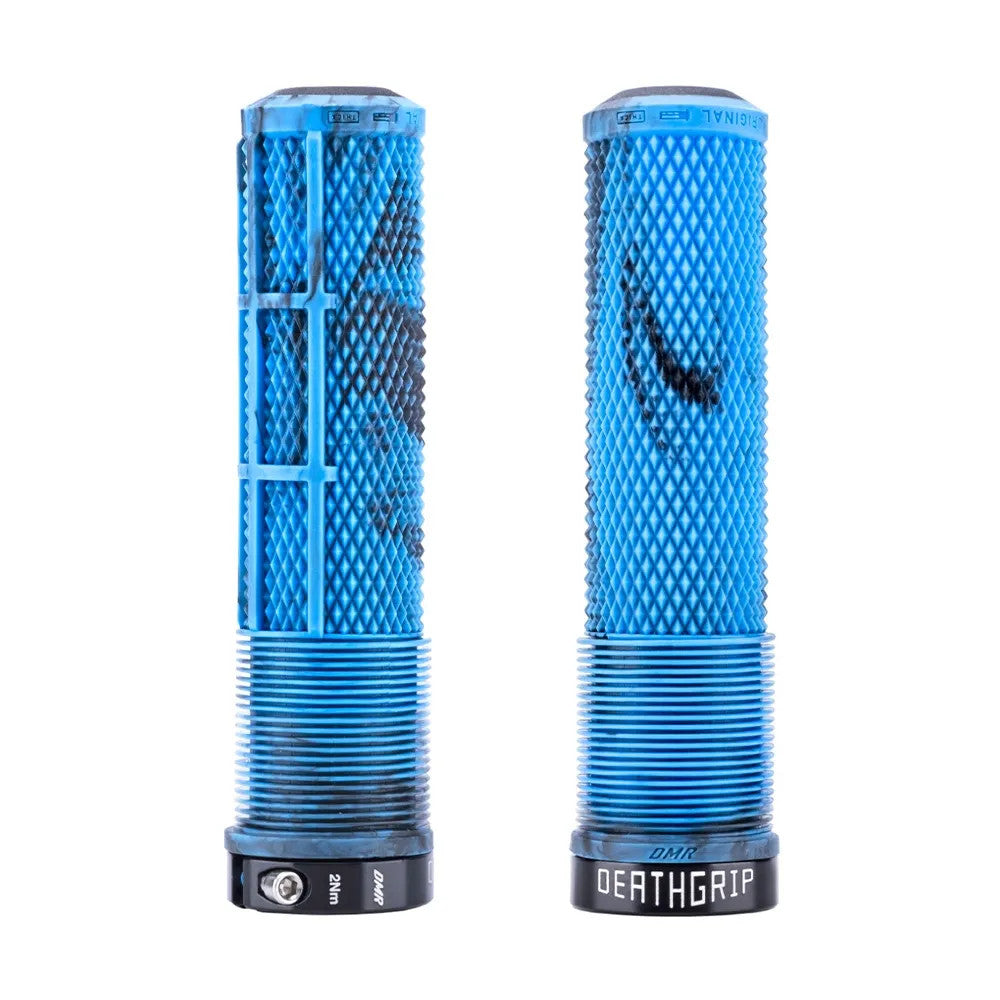 DMR MTB V6 Platform Pedals & DMR DeathGrip2 Flangeless Handlebar Grips Bundle In Blue