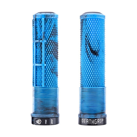 DMR MTB V6 Platform Pedals & DMR DeathGrip2 Flangeless Handlebar Grips Bundle In Blue