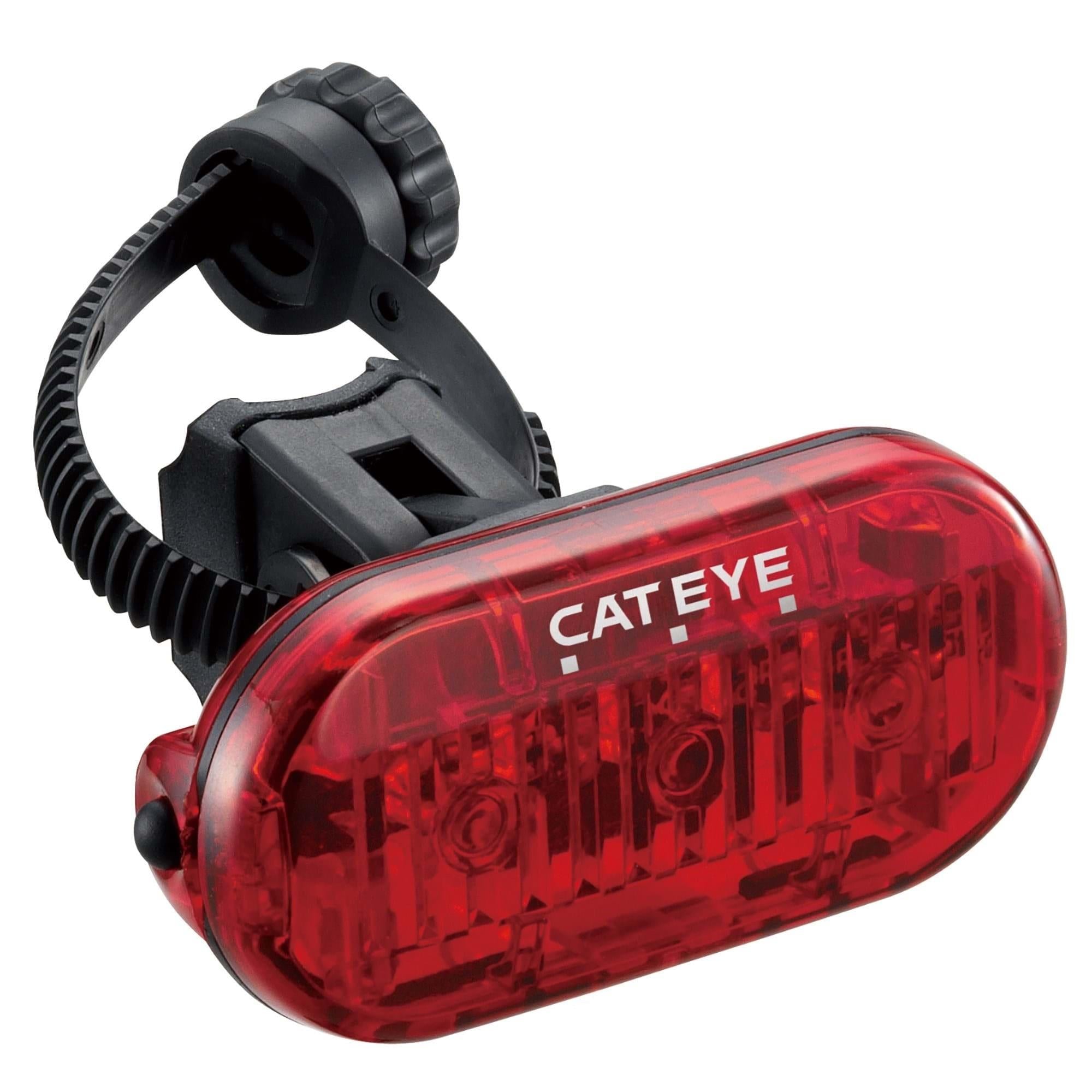 CatEye Omni 3 rear light with three powerful LEDs and flexible mounting options for enhanced visibility.