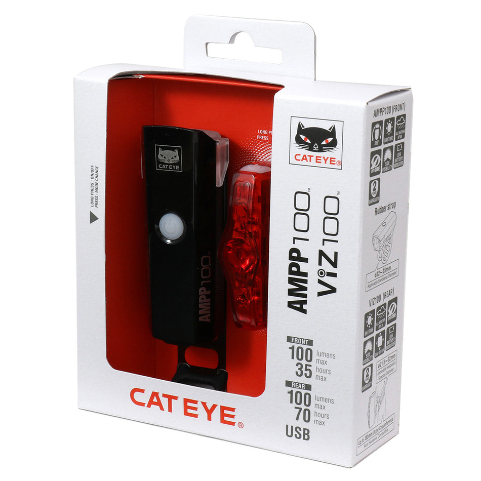 CatEye AMPP 100 VIZ 100 Bicycle Front & Rear Light Set | MTB ROAD GRAVEL