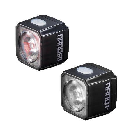 Cateye Nano Chargeable Bike Light Set showcasing compact design and bright LED features for safety.