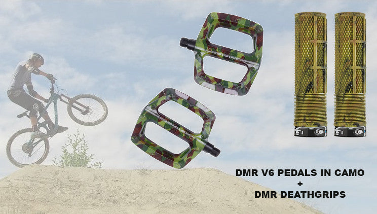 DMR Special Edition MTB Downhill BMX V6 Platform Pedals And DMR Deathgrips Custom Bundle Set In Camo RRP £49.99